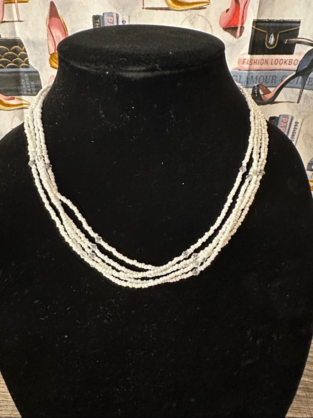 Multi-Strand White Beaded Necklace - Unbranded